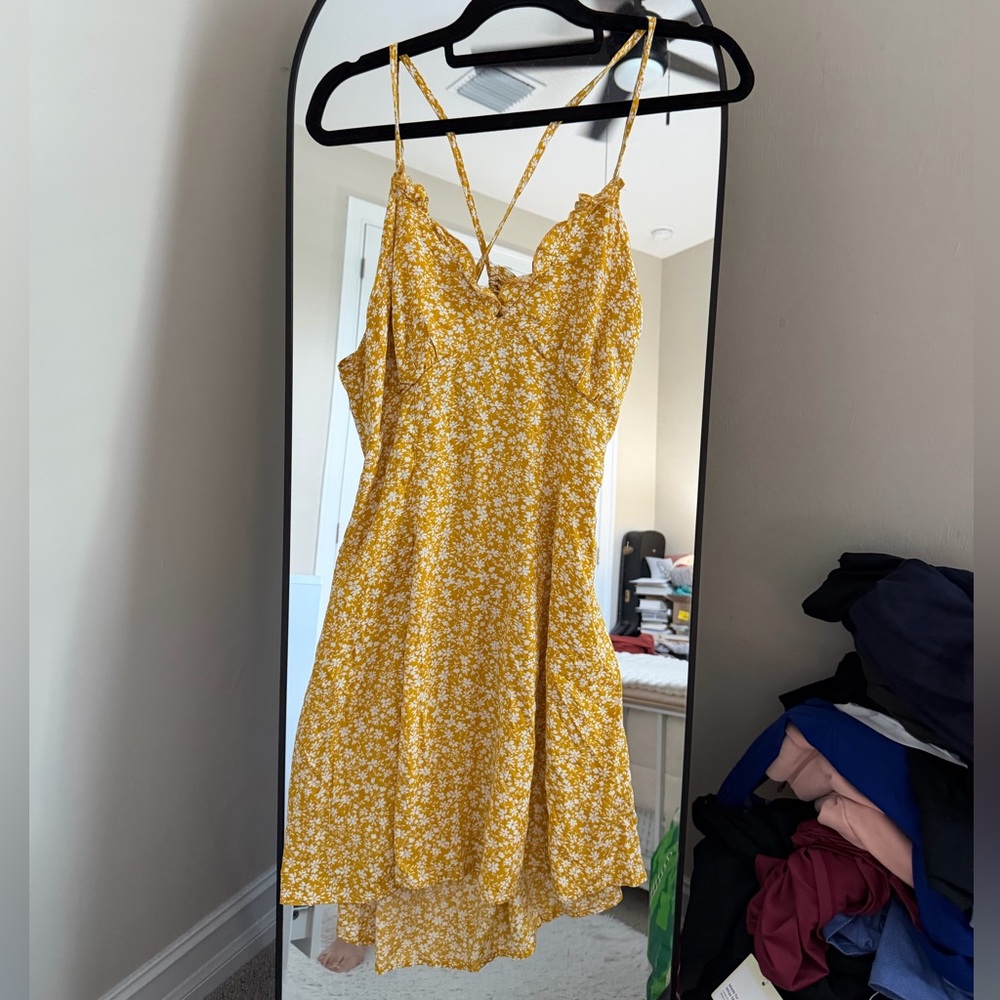 NWT Zaful Yellow Floral Slip Dress with Crisscross Straps